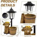 Highland Cow Garden Outdoor Statues with Solar Lights and Flowerpot Decor Animal Figurines Sculptures Resin Outdoor Statues for Patio Yard Lawn Balcony Mom Grandma Gifts