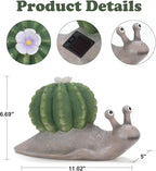 Solar Cactus Snail Statue Garden Decor Light - Outdoor Decorative LED Flower, Suitable for Patio, Lawnand Garden Decorations, Gifts for Mom
