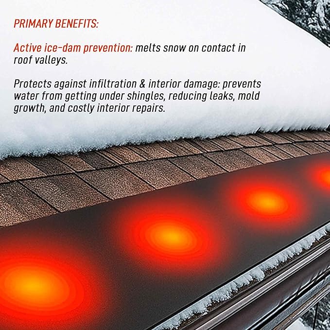 RHS Snow Melting System - Roof and Valley Heater - Snow and Ice Melting Mats - Ice Dam Prevention - Color Black - American Made - Melts 2 Inches of Snow per Hour (10' ft. x 13" in.)