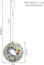Sunnydaze 6-Inch Glass Mosaic Hanging Bird Feeder for Outdoors - Fly-Through Wild Bird Feeder - Rainbow Daisies