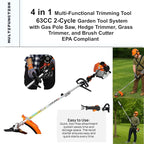 63cc 2-Cycle Gas Multi-Trimmer | 4-in-1 String Trimmer w/Rotatable Pole Saw, Weed Eater Weed Wacker, Brush Cutter & Hedge Trimmer Gas for Lawn, Yard, Garden Care, All-in-one Garden Tool