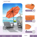 Midtown Umbrellas 10-Year-No-Fade - 9 Ft - UV Proof Tangerine Polyester Fabric - Umbrella Outdoor Patio, Auto-Tilt Aluminum Frame Patio Umbrella for Garden, Pool & Deck - Black Pole