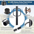 Fence Post Driver, 20LBS Fence Post Driver with Handle, 2.7 inch Inner Diameter Hand Post Pounder, Heavy Duty Driver Tool T Post Rammer for Fence Post U Channel Wooden Post Metal Post, Black