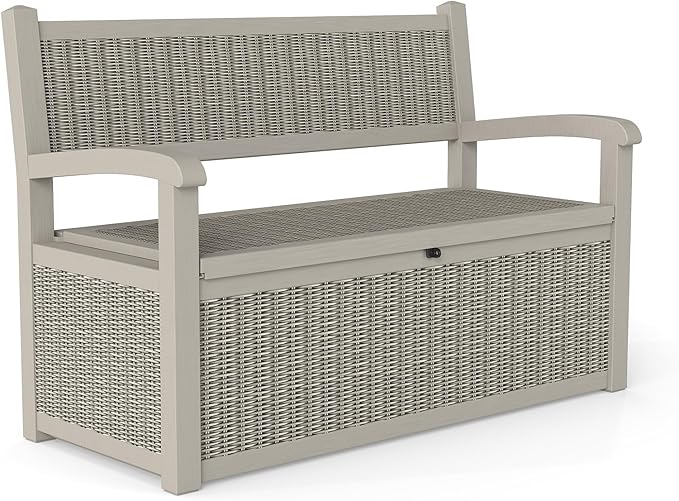 70 Gallon Storage Bench Deck Box,Patio Storage Benches with Armrest, Lockable Bench Outside, Waterproof for Pool Patio Garden (Grey)