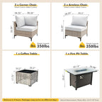 Outdoor Sectional Patio Furniture Set with Fire Pit Table and Glowing Table,6 Pieces Wicker Conversation Sets L Shaped Couch Out Door Sofa Set Outside Furniture for Garden Deck Yard,Grey