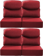 Luxury 24x24x6 Inch Smile Patio Dining Chair Cushions Set of 4 - Heavy Duty Water Slashproof Outdoor Seat Cushion for Outside Furniture Swivel Chairs Loveseat L-Shape Sofa - Red