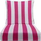 RSH DECOR Deep Seating Cushion with Pillow Back | 22” x 25” x 5" Seat | Water and Fade-Resistant Spun Fabric | Made in USA | Outdoor Chair Cushion Set for Patio Furniture (Pink & White Stripe)