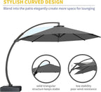 Kingdura 12ft Offset Cantilever Patio Umbrella with Base Included, Large Round Aluminum Outdoor Umbrella, 360° Rotation & Infinite Tilt, Heavy Duty Frame for Deck Pool Backyard, Grey
