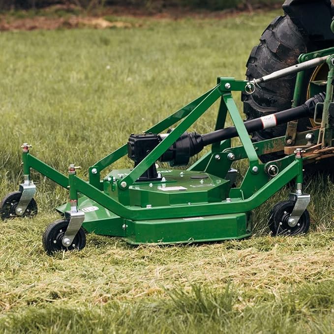 Titan Attachments 3 Point PTO Finish Mower, 72" Cutting Width, Cat 1 Hookup, Green Finish, Rear Discharge, Pull Behind Mower for 30-50 HP Tractors, Low-Noise Cast Iron Gearbox