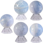Natural Blue Celestite Crystal Ball with Acrylic Display Base, 50-60mm Polished Stone Feng Shui Crystal Sphere Meditation Decoration for Home & Office