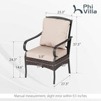 PHI VILLA Patio Chairs Set of 2, Heavy Duty Outdoor Metal Wicker Dining Chair with Thick Cushions, Large All Weather Wrought Iron Deck Chair for Outisde, Porch Backyard, Support 300lbs