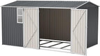8×12 Ft Metal Outdoor Storage Shed with Floor Base and Window, 0.25mm Galvanized Steel Metal Garden Shed Waterproof with Lockable Door for Backyard, Patio, Garden, Dark Grey