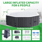 4-6 Person Inflatable Hot Tub, Polygon Portable Blow Up Hot Tub, Leak-Proof PVC Outdoor Spa with 130 Strong Air Jets, Heater Pump and Insulated Cover, 77” X 77”X 25”