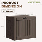 Greesum 40 Gallon Resin Deck Box, Outdoor Storage for Patio Furniture, Garden Tools, Pool Supplies, Weatherproof and UV Resistant, Lockable, Brown