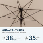 PatioKingdom Auto-Tilt 9FT Patio Umbrella Outdoor with 8 Sturdy Fiberglass Ribs,Market Table Umbrella for Pool,Backyard,Deck and Garden