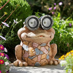 Solar Frog Garden Statue with LED Eyes – Resin & Polyresin Garden Sculpture, Ideal for Outdoor Lawn, Patio or Yard, Statue Home Decor Perfect for Outdoor Spaces – 12", Multi-Color Finish
