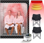 Smartmak 2 Person Portable Steam Infrared Sauna Box with 660nm Red Light Therapy Lamp for Home Relaxation, 4 L 1500W Steamer Extra Large Full Body Saunas Spa Tent, Remote Control, 2 Folding Chairs