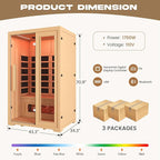 2 Person Infrared Sauna, Full Spectrum Sauna for Home, Indoor Dry Saunas with 5 Carbon Panels and 1 Carbon Tube, Oxygen Bar and 7 Color Light Strips, Canadian Hemlock,110V
