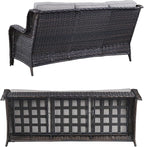 HUMMUH 3-Seat Outdoor Wicker Sofa PE Rattan Patio Couch with Cushions,Deep Seat High Curved Back Armset Patio Sofa