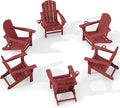 KINGYES Folding Adjustable Adirondack Chair with Retractable Ottoman Set of 6, HDPE All Weather Chair with Cup Holder - Versatile Adirondack Chair, Red