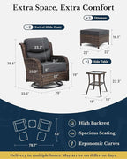 HILLGA Luxury Patio Furniture Set with 6-inch Thick Cushion, Outdoor High Back Swivel Rocker Patio Chairs, 5PCS Wicker Conversation Set for Deck Yard and Poolside, Dark Grey (V2)