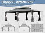 Domi 14'x20' Hardtop Gazebo Canopy,Outdoor Aluminum Gazebo with Galvanized Steel Double Roof,Large Permanent Gazebo Pavilion for Patio Deck Backyard,Curtain and Netting,Grey