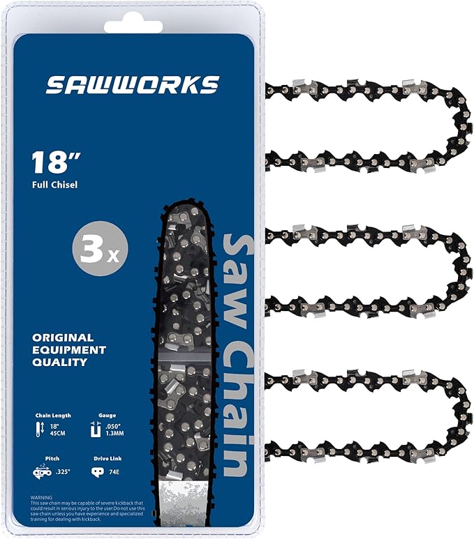 3-Pack 18 Inch Chainsaw Chain, .325" Pitch .050" Gauge 74 Drive Links for 23RS-74 Stihl 026, MS260, MS261, MS270, MS271, MS290, MS291, 3690-005-0074 and More