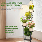 TOSKING 48" Tall Plant Stand with Grow Lights - 5-Tier Corner Plant Shelf with LED Full Spectrum Lights with Dimmer & Timer, Multi-Functional Corner Plant Stand for Home, Office, Balcony (Grow Light 5 Tier-Black)