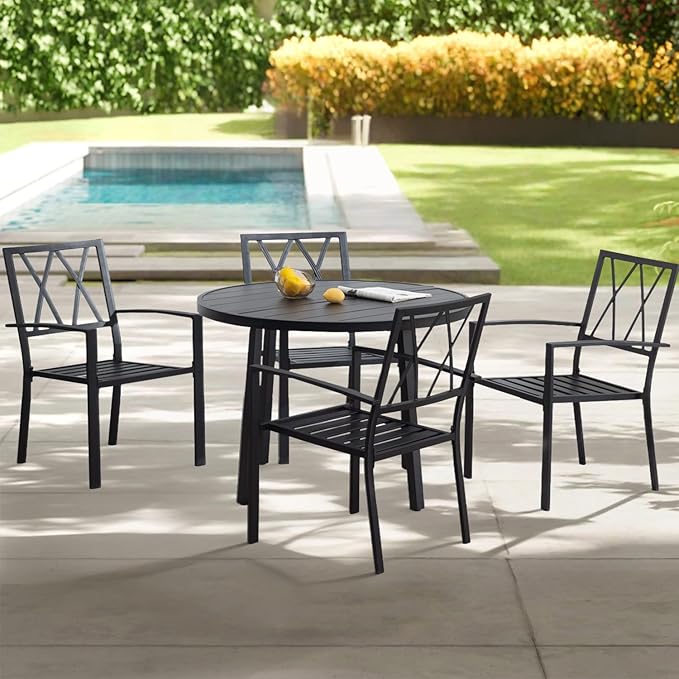 Outdoor Dining Chairs Set of 2, Aluminum Frame Stackable Patio Dining Chairs with Armrest, Wrought Iron Patio Bistro Chairs for Lawn, Backyard, Garden, Porch