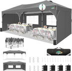 COBIZI 10x20 Pop Up Canopy Tent with 4 Sidewalls, Instant One-Push Setup, Commercial Canopy with Air Vent & Reflective Strip, UPF 50+ Waterproof Party Tent with Sandbags & Stakes for Events (Gray)