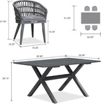 PURPLE LEAF 5 Pieces Outdoor Dining Set All-Weather PE Rattan Outdoor Patio Furniture Set with All Aluminum Frame Rectangular Table and Chairs Set for Lawn Garden Backyard Deck, Grey