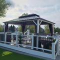 PURPLE LEAF 12' X 16' Hardtop Gazebo, White Aluminum Frame Gazebo with Double Roof, Curtain and Netting for Patio, Garden and Backyard