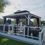 PURPLE LEAF 12' X 16' Hardtop Gazebo, White Aluminum Frame Gazebo with Double Roof, Curtain and Netting for Patio, Garden and Backyard