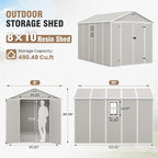 Amopatio 10x8 Storage Shed, Resin Outdoor Shed with Floor Included, Plastic Sheds Outdoor Storage for Bike, Garden Tools, Sheds & Outdoor Storage with Lockable Door, Window & Vents, Sandstone