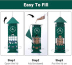 Squirrel Proof Bird Feeders Metal Mesh Anti Squirrels Wild Bird Feeder for Outdoors Hanging Weight Activated Waterproof for Finch Cardinal and Chickadee Easy to Fill, Decor Backyard (Green)