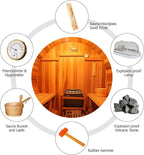 Outdoor Barrel Steam Sauna, 4-6 Person Wood Sauna Room with 220V，6kw Toule Sauna Heater with Sauna Stone, Canadian Helmock Wooden Sauna, Sauna Accessories and Asphalt Shingle Roof (Helmock)