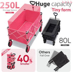 Sekey Pink Collapsible Foldable Wagon with 330lbs Weight Capacity, Heavy Duty Folding Wagon Cart with Big All-Terrain Wheels & Drink Holders. Pink