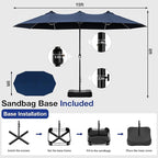 Joyside 15FT Large Patio Umbrella with Base Included, Outdoor Double Sided Umbrella, Rectangle Umbrella with Crank Handle, 12 Sturdy Ribs for Deck, Porch and Pool