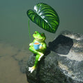 OwMell Frog Statue for Garden, Green Frog Figurine for Outdoor Decor Yard and Garden Decoration Resin Sculpture 6 Inches - Coffee & Leaf