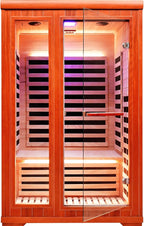 2 Person Sauna Infrared Sauna Room Far Infrared for Sauna Home Indoor 1880W/110V Low-EMF Wood Okoume Dry Sauna Two Person Sauna with Air Hole, 7 Color Therapy, Speaker (47.2 * 41.3 * 74.8 in)