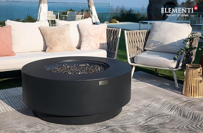 AMS Fireplace | Elementi Plus | Nimes | Round Dark Gray Concrete Natural Gas Fire Table Pit (Natural Gas)