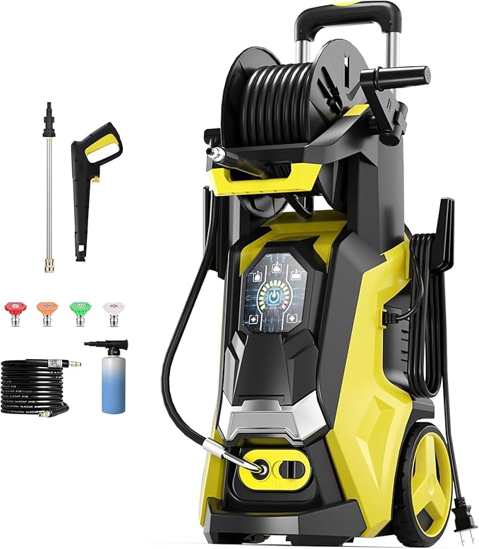 Pressure Washe Touch Screen Adjustable Pressure Power Washer with 4 Quick Connect Nozzles,Inlet Hose & Filter, Foam Cannon for Cars/Fences/Driveways Cleaning