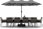 Shintenchi 16FT Large Patio Umbrella with Base, Outdoor Double-Sided Rectangular Umbrella, Market Umbrella with Crank Handle for Poolside Lawn Garden, Gray