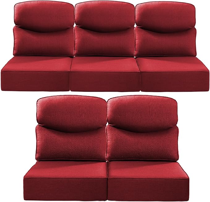 Luxury 22x24/22x25 6-Inch Smile Outdoor Cushions for Patio 5 Piece Set - Set of 5 Zippered Outside Pillows for Wicker Metal Dining Rocking Swivel Chairs Loveseat Couch Sectional Sofa - Red