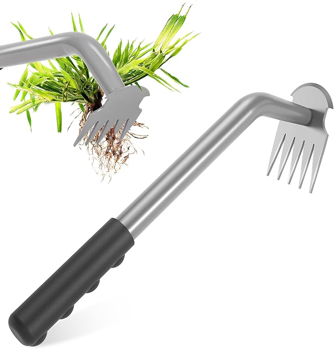 Walensee Weed Puller Tool, Portable Garden Weed Pulling Tool,Upgraded Durable Garden Weeder with 5-Tine Manganese Steel&Rubber Handle for Vegetable Gardening, Backyard Planting & Uprooting Weeding