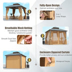 Tangkula 10x10 FT Hardtop Gazebo, Permanent Pavilion Shelter with Netting & Curtain, Heavy-Duty Double Galvanized Metal Roof, Aluminum Frame, Outdoor Gazebo for Patio Garden Deck Lawn Backyard