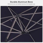 PURPLE LEAF 10' X 13' Patio Umbrella, Rectangle Outdoor Cantilever Umbrella, Aluminum Offset Umbrella with Champagne Frame and 360° Rotation for Pool Deck Garden, Navy Blue