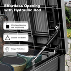 180 Gallon Waterproof Outdoor Storage Box, UV Resistant Resin Deck Box with Hydraulic Rod for Reinforced Stability, Perfect for Patio, Garden, and Pool, Striped Black