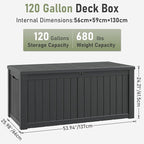 Outdoor Storage Box, 120 Gallon Deck Box, Resin Waterproof Outside Storage Bench, Outdoor Storage Cabinet With Lockable Lid, Backyard Deck Box For Garden Tools, Patio Cushions, Pool Accessories