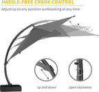 Kingdura 12ft Offset Cantilever Patio Umbrella with Base Included, Large Round Aluminum Outdoor Umbrella, 360° Rotation & Infinite Tilt, Heavy Duty Frame for Deck Pool Backyard, Grey
